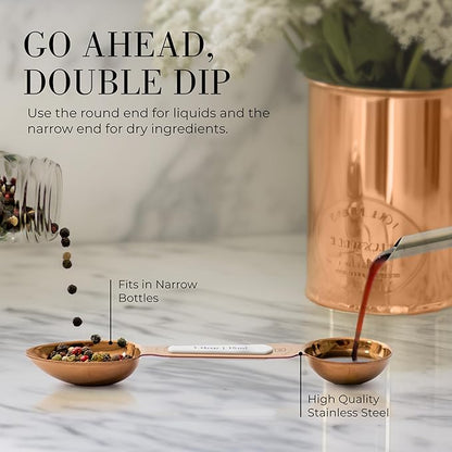 Copper Measuring Spoons Set with Leveler – 8-Piece Double-Sided Nesting Magnetic Measuring Spoons, Stackable & Spice Jar Friendly – Stylish Copper Kitchen Accessories and Decor for Baking and Cooking - Image 5