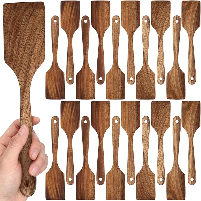 Sieral 20 Pcs Wooden Spatulas Bulk, 11 Inches Natural Acacia Wooden Spatulas with Comfortable Handle, Hard Texture Utensils for Cooking Frying Baking Kitchen Wedding Gifts