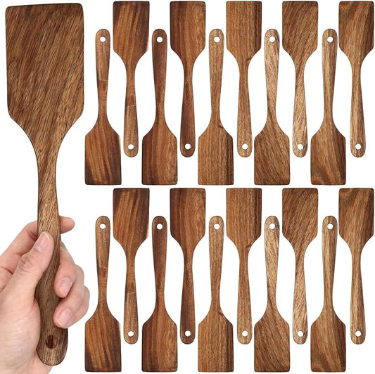 Sieral 20 Pcs Wooden Spatulas Bulk, 11 Inches Natural Acacia Wooden Spatulas with Comfortable Handle, Hard Texture Utensils for Cooking Frying Baking Kitchen Wedding Gifts