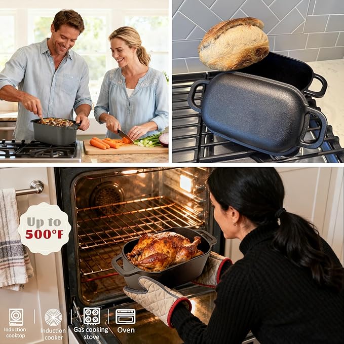 LINMAGCO Dutch Oven for Bread Baking & Sourdough Bread Baking Starter Kit- 11-Piece Beginner Gift Set with 3.6QT Oval Cast Iron Pot with Lid, Silicone Proofing Basket & Artisan Tools