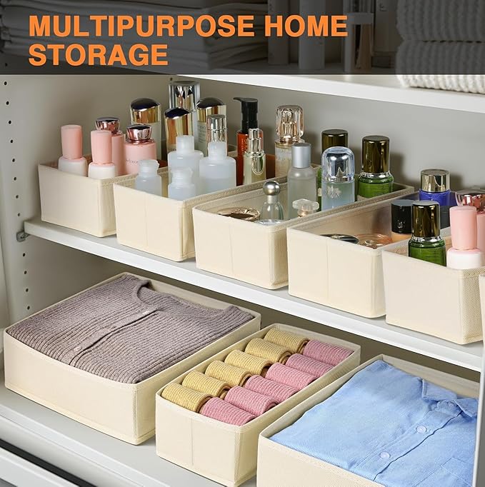 DIMJ Drawer Organizer Clothes 12 Pack - Foldable Baby Organizers and Storage & Dresser Organizer for Bedroom, Closet - Nursery Organization Dresser Dividers for underwear, Sock,Bra, Belt, Tie, Beige - Image 4