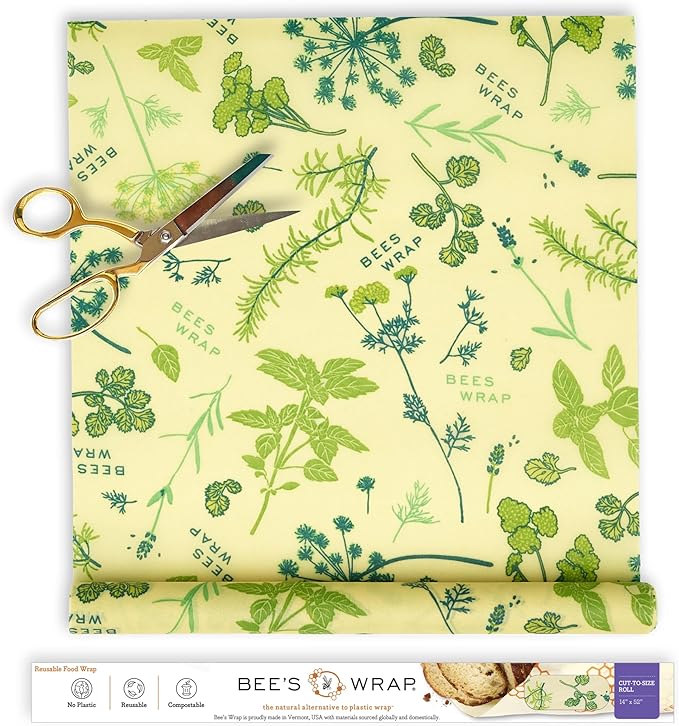 Bee's Wrap Beeswax Wraps for Food - Cut to Size 14x52" Beeswax Wrap Roll - Plastic Free Made in USA Reusable Natural Food Wrap - Herb Garden by BeesWrap