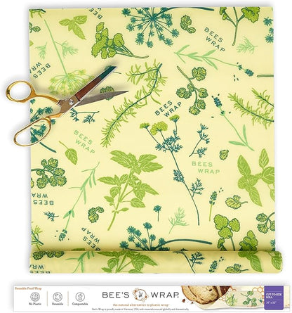 Bee's Wrap Beeswax Wraps for Food - Cut to Size 14x52" Beeswax Wrap Roll - Plastic Free Made in USA Reusable Natural Food Wrap - Herb Garden by BeesWrap