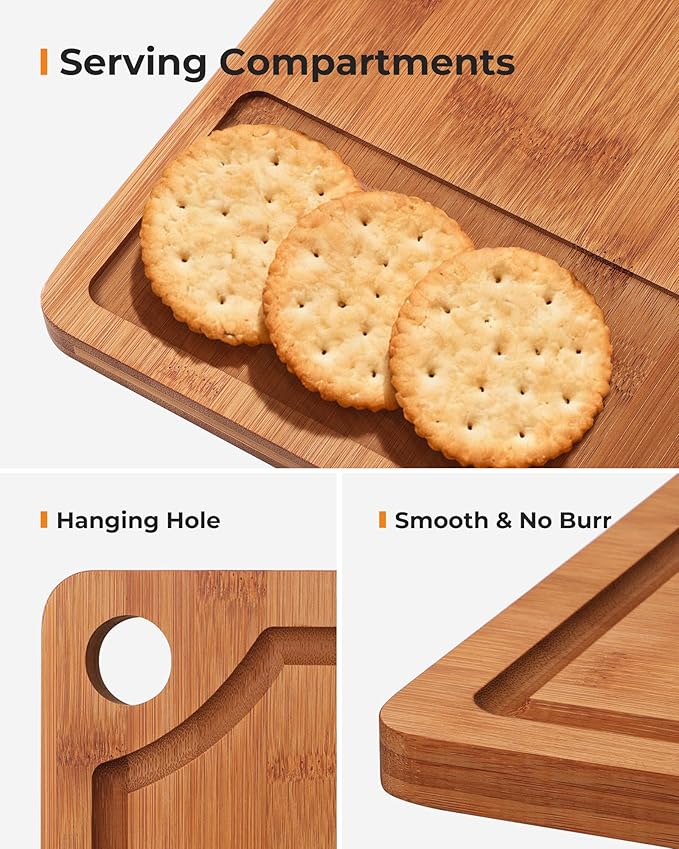 Bamboo Cutting Board for Kitchen, Knife-Friendly Wooden Cutting Boards Set 3-Piece with Juice Groove, Durable Chopping Boards for Meat, Vegetables, Fruits, Cheese – Multi-Purpose, Kitchen Gifts