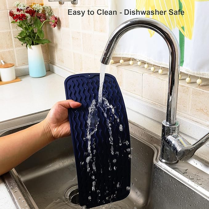 ZLR Silicone Sponge Holder & Sink Caddy Tray (6" x 17") - Narrow Dish Drying Mat for Kitchen Counter - Waterproof Soap Dispenser Organizer, Non-Slip Bathroom Vanity Tray (Midnight Blue) - Image 4