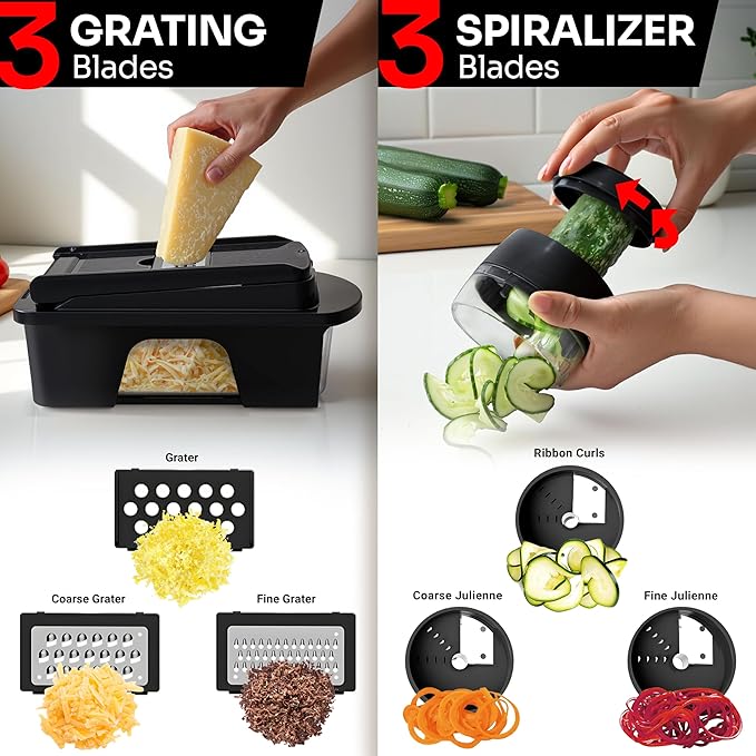 Mueller ULTIMATE 12 Blade Vegetable Chopper, Mandoline Slicer and Spiralizer, Dicer, Grater, Kitchen Essentials & Accessories, Black - Image 5