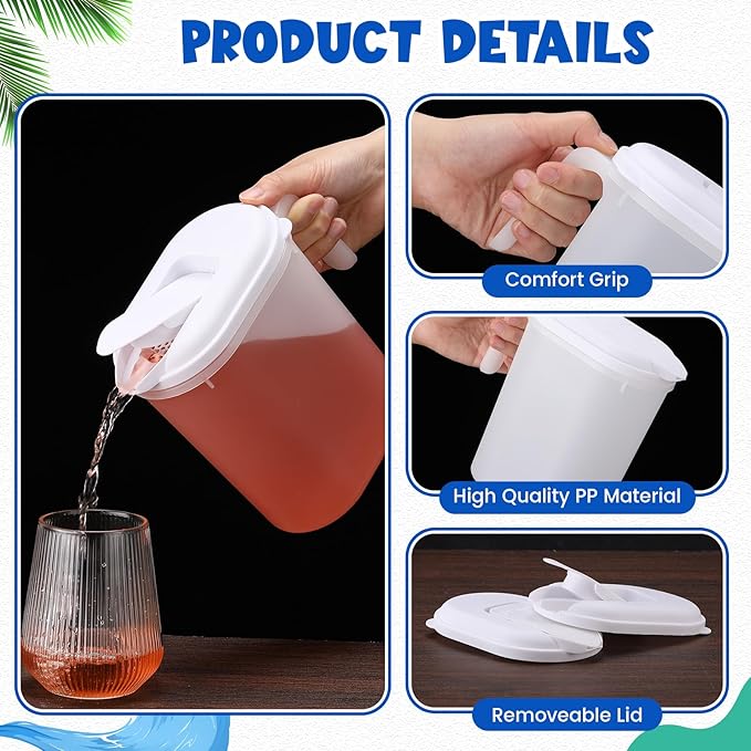 12 Pcs 2 Quart / 0.5 Gallon Plastic Pitchers with Lids Iced Tea Pitchers Drink Container with Twist Cover Tea Jug for Fridge Water Juice and Fridge Storage, Dishwasher and Freezer Safe