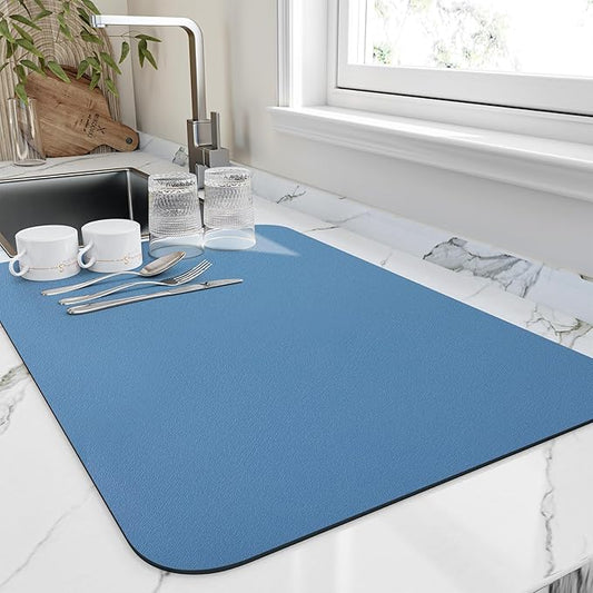 HotLive Dish Drying Mat for Kitchen Counter, Heat Resistant Drainer Mats with Non-slip Rubber Backed, Hide Stain Kitchen Super Absorbent Draining Mat, Easy to Clean Dish Rack Pad, Blue 18"x32" by HotLive