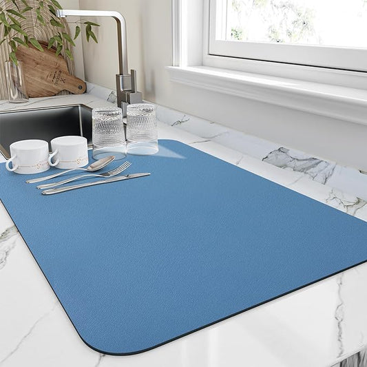 HotLive Dish Drying Mat for Kitchen Counter, Heat Resistant Drainer Mats with Non-slip Rubber Backed, Hide Stain Kitchen Super Absorbent Draining Mat, Easy to Clean Dish Rack Pad, Blue 18"x28" by HotLive