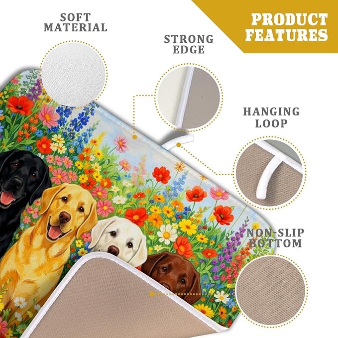 Flower Dog Dish Drying Mat Spring Floral Microfiber Absorbent Dish Drying Pad for Kitchen Counter - Image 4