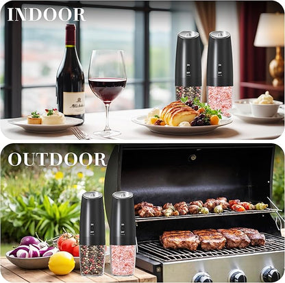 UNNEES Rechargeable Electric Salt and Pepper Grinder Set, Gravity Activated, Adjustable Coarseness, LED Light, USB Charging, Ceramic Core, 150ml Transparent Hopper, Black - Image 7