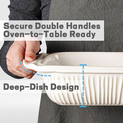 Artena Baking Dish 2.3 Quarts, Casserole Dishes For Oven, Baking Pan With Handles, Lasagna Pan Deep, Large Casserole Dish, Rectangular Ceramic Bakeware, White (Baking Dish With Lids) - Image 4