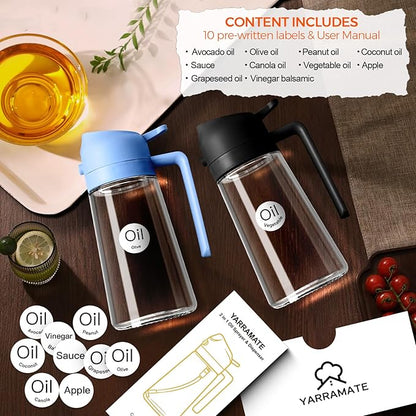YARRAMATE 16oz/470ml Glass Olive Oil Sprayer for Cooking with Stickers, 2 in 1 Oil Dispenser for Kitchen Gadgets, Food Grade Premium Spray Bottle with Portion Control for Salad, BBQ(SkyBlue) - Image 7