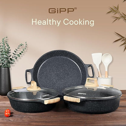 GiPP 4QT Nonstick Stock Pot with Lid Soup Pot,11 Inch Non Toxic Stockpot for Cooking,Stew Pots with Nonstick Ceramic Coating, Non Stick Cooking Pot Compatible with All Stoves,PFAS/PTFE/PFOA Free, Gray