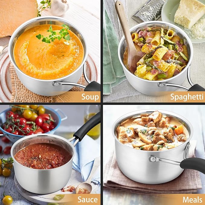 P&P CHEF 1 Quart Saucepan Small Pot, Stainless Steel Saucepan with Lid, Small Sauce Pan for Home Kitchen Restaurant Cooking, Visible Glass lid & Bakelite Heat-Proof Handles,Dishwasher Safe, 1 Pc - Image 4