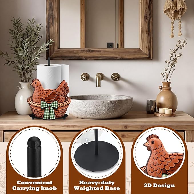 Hen Paper Towel Holder Black Metal Paper Towel Holder Large Decorative Tissue Stand Kitchen Decor Accessories for Home Party Bathroom Countertop Dining Table