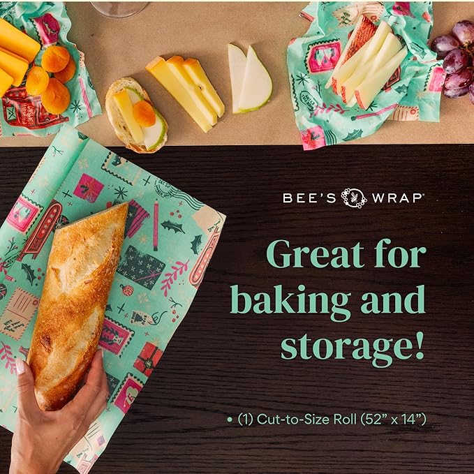 Bee's Wrap Beeswax Wraps for Food - Cut to Size 14x52" Beeswax Wrap Roll - Plastic Free Made in USA Reusable Natural Food Wrap - Seasons Greetings - Image 2