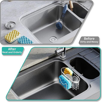HapiRm Sponge Holder for Kitchen Sink - Rustproof Hanging Kitchen Caddy for Double-Bowl Sink, Center Divider Width Less Than 1.5in- Silver - Image 6