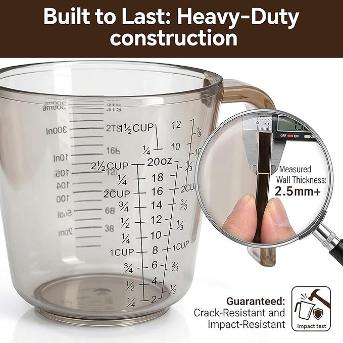 Measuring Cups Set, 3PCS with Pour Spout & Handle, Multi-Scale (cup | oz | ml) Stackable Liquid & Dry Plastic Measuring Tools for Baking Cooking, Essential Kitchen Gadgets (Coffee Brown) - Image 7