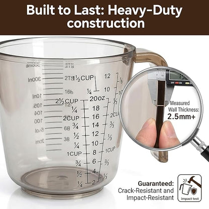Measuring Cups Set, 3PCS with Pour Spout & Handle, Multi-Scale (cup | oz | ml) Stackable Liquid & Dry Plastic Measuring Tools for Baking Cooking, Essential Kitchen Gadgets (Coffee Brown) - Image 7