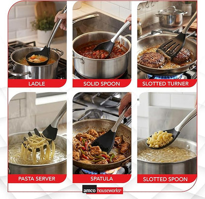 Amco 6-Piece Nylon Utensil Set - Heat-Resistant with Stainless Steel Handles - BPA-Free, Safe for Non-Stick Cookware - Dishwasher Safe Cooking Tools, Kitchen Essentials for Home & Restaurant Use - Image 6