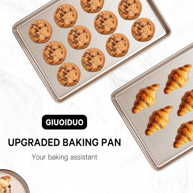 GIUOIDUO 2 Pack Half Sheet Baking Pans,Commercial Quality Baking Sheet Pan Set,Carbon Steel Cooking Pans, Non Stick Baking Sheet for Oven,Large Thick Cookie Tray Pans for Baking（17.5 * 11.8 * 1inch） - Image 5