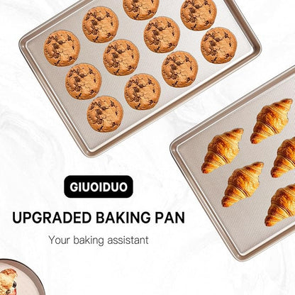 GIUOIDUO 2 Pack Half Sheet Baking Pans,Commercial Quality Baking Sheet Pan Set,Carbon Steel Cooking Pans, Non Stick Baking Sheet for Oven,Large Thick Cookie Tray Pans for Baking（17.5 * 11.8 * 1inch） - Image 5