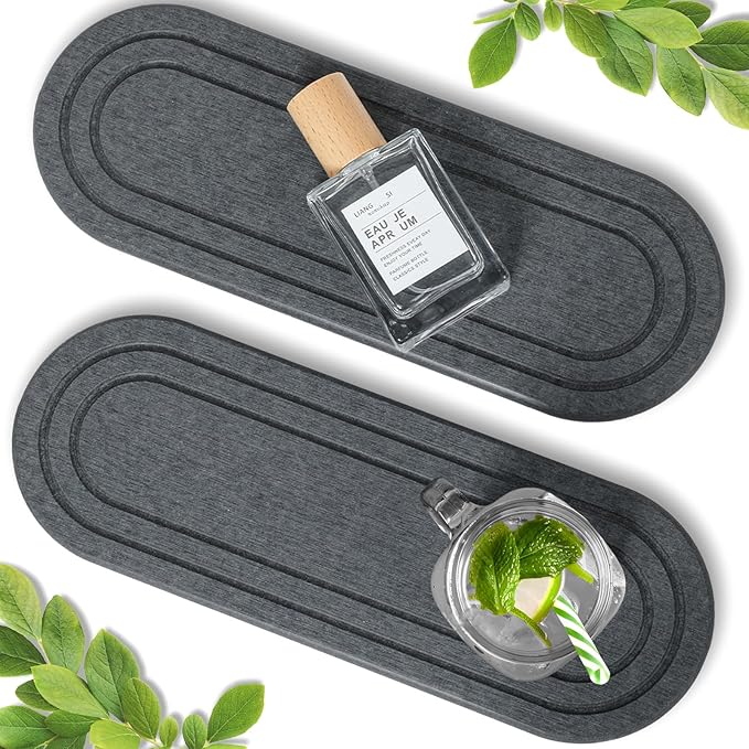 2PCS Water Absorbing Stone Tray, Fast Drying Diatomite Stone Sink Tray, Water Absorbent Diatomite Coasters, Stones Soap Trays for Kitchen Sink, Bathroom Counter Hand Soap Dish Toothbrush Holders by Unknown