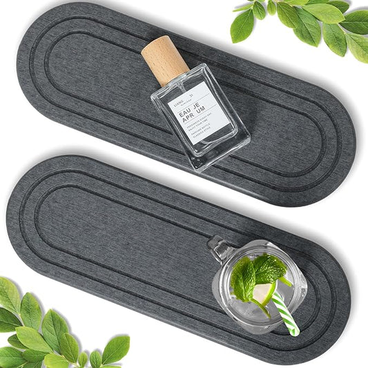 2PCS Water Absorbing Stone Tray, Fast Drying Diatomite Stone Sink Tray, Water Absorbent Diatomite Coasters, Stones Soap Trays for Kitchen Sink, Bathroom Counter Hand Soap Dish Toothbrush Holders by Unknown