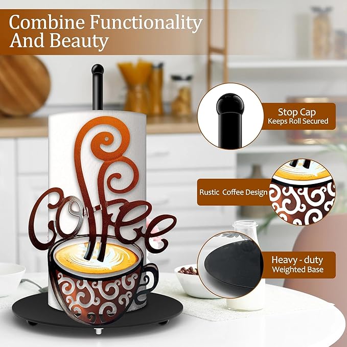 Hexagram Coffee Paper Towel Holder, Coffee Kitchen Bar Decor, Retro Decor for Kitchen Bar Bathroom Countertop, Cute Vintage Antique Housewarming Gifts for Women Men