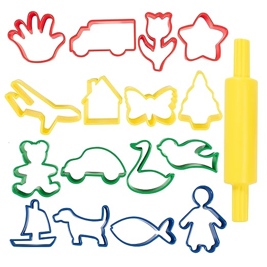READY 2 LEARN Dough Roller and Cutters | Set of 17 | Dough Tools for Kids Ages 18m+ | Arts and Crafts Supplies for Toddlers | Roll, Cut, Mold and Play by Ready2Learn