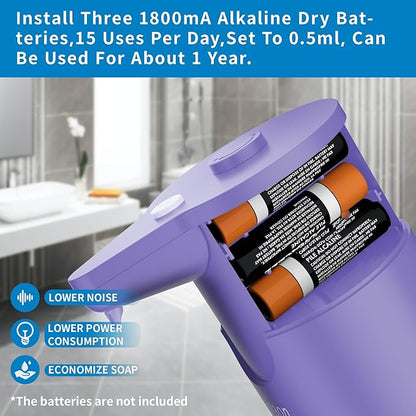Aunmaon Automatic Soap Dispenser Touchless, Hands-Free, Multi Adjustable Volume, Long Battery Life, Compatible with Thick & Thin Dish/Hand Soap for Bathroom and Kitchen, Easy for Toddlers, Purple - Image 6