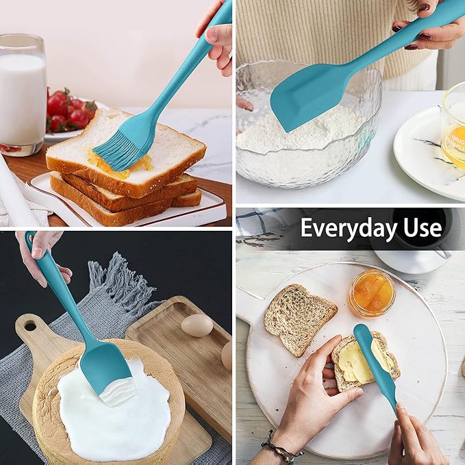 LIANYU 15-Piece Kitchen Cooking Utensils Set with Holder, Silicone Kitchen Tools Stainless Steel Handle, Slotted Spatula Spoon Turner Tong Whisk Brush for Cooking, Dark Blue - Image 6