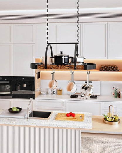CHOEZON Hanging Pot Rack, Pot Hanger for Kitchen, Ceiling Mounted Pot Holder, Cookware Organizer with 12 S-Shaped Hooks, for Pot, Pan Storage, Space-Saving, Rustic Brown and Black TPR08BFC1 - Image 3