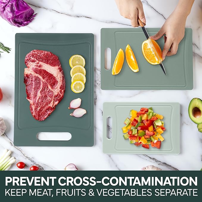 COOK WITH COLOR Non-Slip Cutting Board Set – Kitchen Essentials with Easy Grip Handle for Meat, Veggies, and Fruits, 3 Cutting Boards, Mint - Image 6