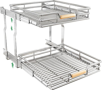 Pull out Cabinet Organizer, 2 Tiers 23"W X 21"D, Heavy Duty Smooth Sliding Under Cabinet Shelves for Pots and Pans, Full-Extension Roll out Drawers, Slide out Organization for Home Kitchen Pantry by Kitstorack