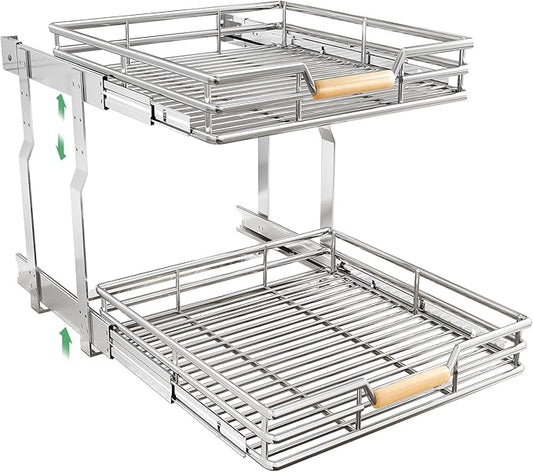 Pull out Cabinet Organizer, 2 Tiers 23"W X 21"D, Heavy Duty Smooth Sliding Under Cabinet Shelves for Pots and Pans, Full-Extension Roll out Drawers, Slide out Organization for Home Kitchen Pantry by Kitstorack