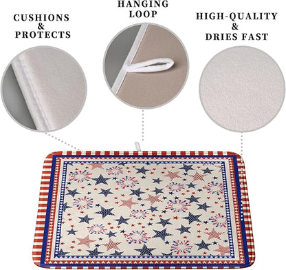 Happy 4th of July Patriotic Dish Drying Mat 18 x 24 Inch US Independence Day Vintage Star Kitchen Drying Mat Blue White Red Dish Drainer Mats Super Absorbent Dish Rack Pad for Coffee Bar Sinks - Image 3