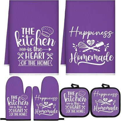 Sratte 6 Pcs Kitchen Decor Accessories Set Farmhouse Towels Pot Holders Oven Mitts Set 2 Dish Towels 2 Potholders 2 Cooking Mittens Oven Glove for Christmas Baking Cooking (Purple,Kitchen) by Sratte