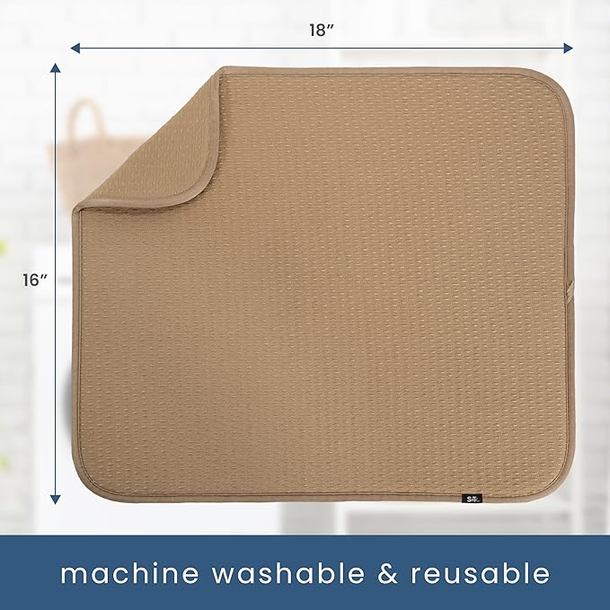 S&T INC. Dish Drying Mat, 16” x 18”, Absorbent Microfiber Kitchen Counter Mat, Drying Pad for Dishes, Utensils, Pots and Pans, Large, Diamond Texture, Almond - Image 7