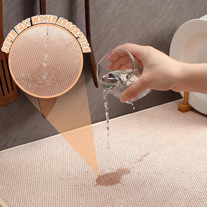 Hushee 2 Pack Extra Large Dish Drying Mat Microfiber Absorbent Dish Drying Pad Large Size Dishes Drainer Mats for Countertop, Sink, Refrigerator or Dryer (30 x 24 Inch,Beige) - Image 3