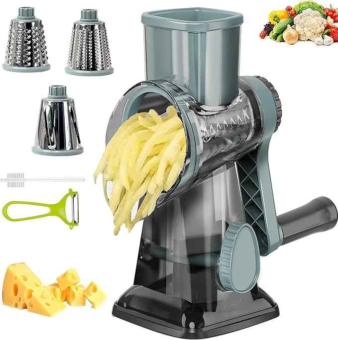 Cheese Grater with Handle, Multifunctional Manual Rotary Cheese Grater - Cheese Shredder Easily Chop Carrots, Potatoes, Vegetables and Fruits and Easy to Clean(blue) by Eleko+Meyar