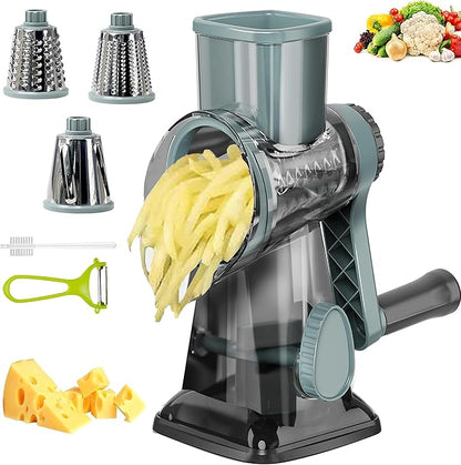 Cheese Grater with Handle, Multifunctional Manual Rotary Cheese Grater - Cheese Shredder Easily Chop Carrots, Potatoes, Vegetables and Fruits and Easy to Clean(blue) by Eleko+Meyar