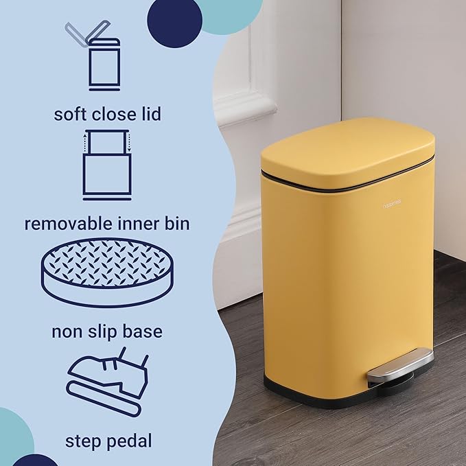 happimess HPM1006L Connor Rectangular 13-Gallon Trash Can with Soft-Close Lid and Free Mini Trash Can, Fingerprint Resistant, Modern, Minimalistic for Home, Kitchen, Office, Bathroom, Daffodil Yellow - Image 3