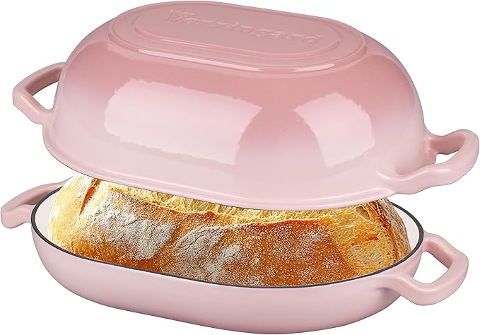 VORRINGARD Enameled Cast Iron Sourdough Bread Oven, Dutch Oven, Loaf Cast Iron Bread Pan for Homemade Bread Baking, Meatloaf Pan with Lid, 7QT, Pink by Unknown