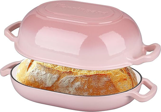 VORRINGARD Enameled Cast Iron Sourdough Bread Oven, Dutch Oven, Loaf Cast Iron Bread Pan for Homemade Bread Baking, Meatloaf Pan with Lid, 7QT, Pink by Unknown