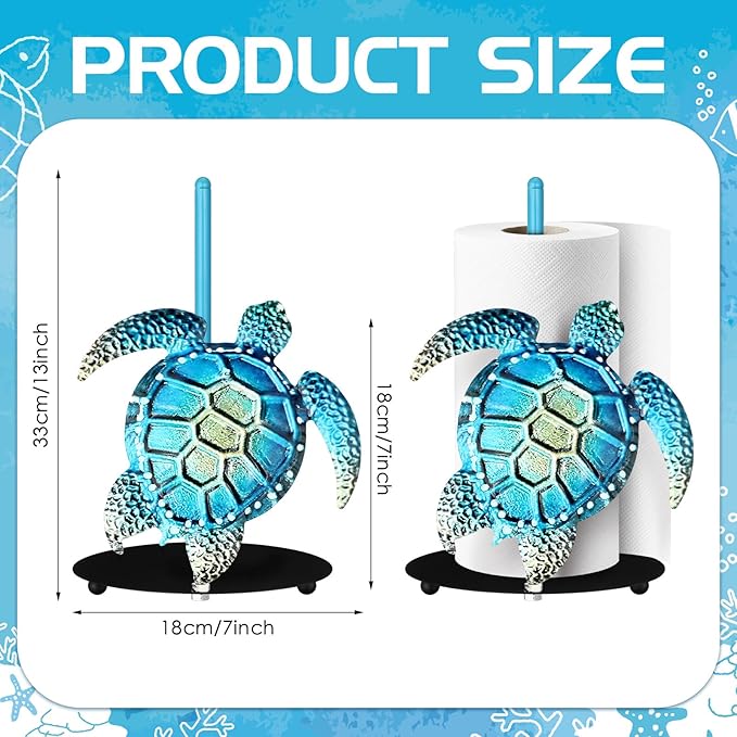 Sea Turtle Paper Towel Holder Green Metal Paper Towel Holder Large Decorative Tissue Stand Kitchen Decor Accessories for Home Party Bathroom Countertop Dining Table