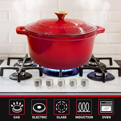 Mueller 6qt Enameled Cast Iron Dutch Oven, Heavy-Duty Casserole and Braiser Pan with Lid and Knob, Oven-Safe up to 500° F & Across All Cooktops, Red - Image 6