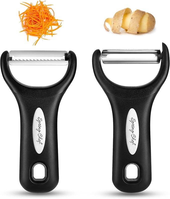 Spring Chef Premium Y & Vegetable Julienne Peeler Set for Kitchen with Stainless Steel Sharp Blades - Carrot Peelers with Comfortable Handles - Perfect for Zucchini, Cucumber, Papaya, Potato - Black by SpringChef