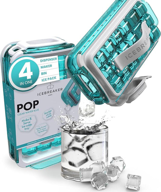 ICEBREAKER POP 2.0 2024: Make And Serve Ice Without Ever Touching The Ice | The Sanitary Silicone Ice Cube Tray for Freezer | Patented Ice Trays for Freezer | This Ice Cube Maker Makes 18 Cubes by ICEBREAKER